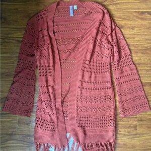 Women's Rust Open Knit Cardigan Sweater